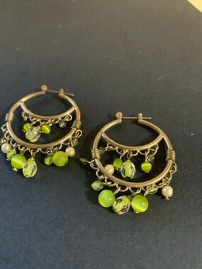 Green Bead Dangle Hoop Earrings - Women's Fashion Jewelry